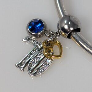 Sterling Silver 70th Birthday with Birthstone Dangle Charm - CUSTOMIZABLE